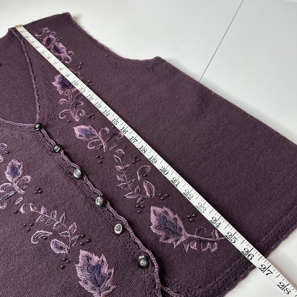 Koret Embroidered Sweater Vest Sz M Purple Dark Academia‎ Preppy Professor Vtg - Picture 8 of 15